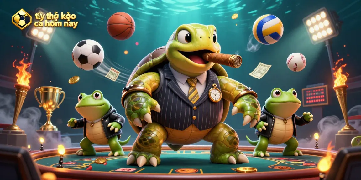 Engage with tỷ lệ kèo nhà cái hôm nay as you explore a vibrant casino scene featuring a charming turtle and bullfrogs.