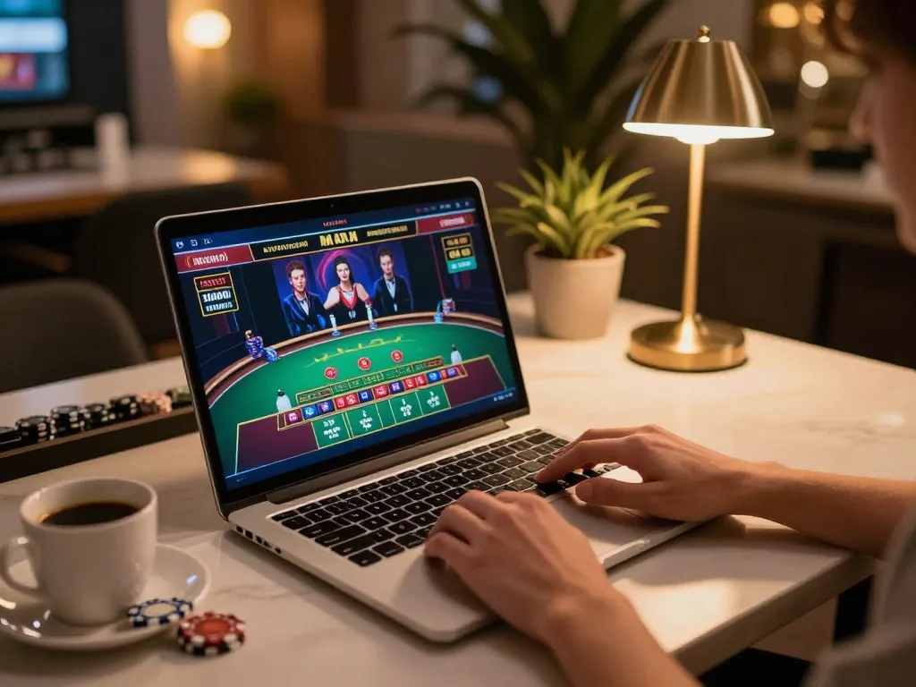 Engaging in online blackjack strategy with gk888 gaming setup at home.