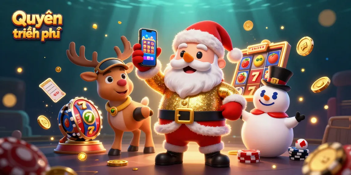 Engaging scene illustrating Quyền riêng tư with Santa enjoying slots and vibrant casino elements.