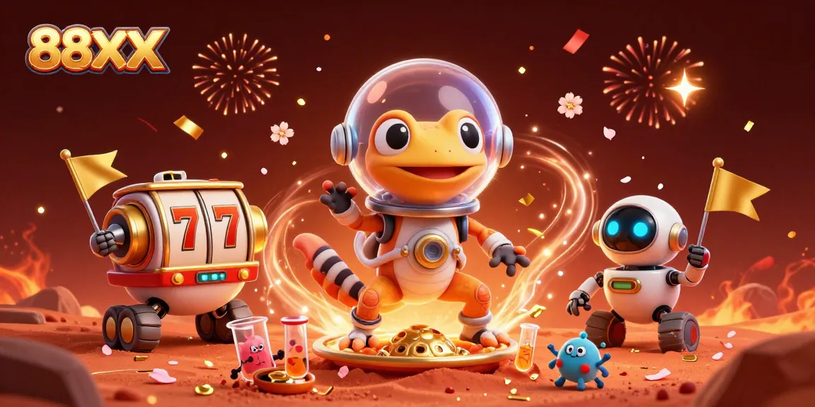Experience exciting gameplay at 88XX with a Martian gecko discovering a golden casino.