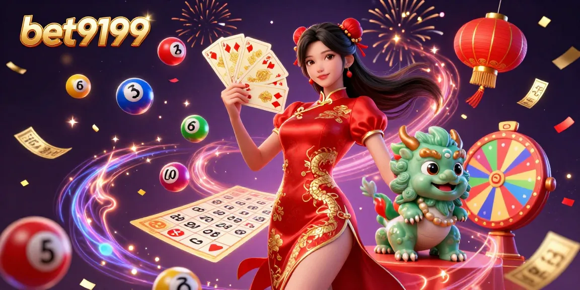 Experience excitement with bet9199 in a stunning 3D illustration featuring vibrant gambling elements and characters.