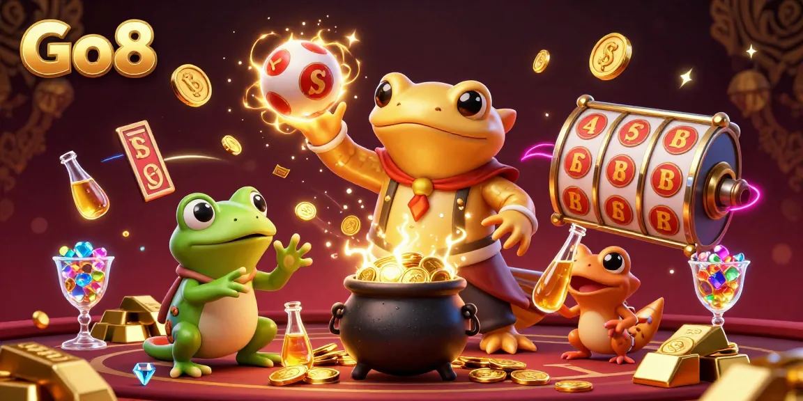 Experience exciting gaming moments with Go8, featuring vibrant characters in a lively casino scene.