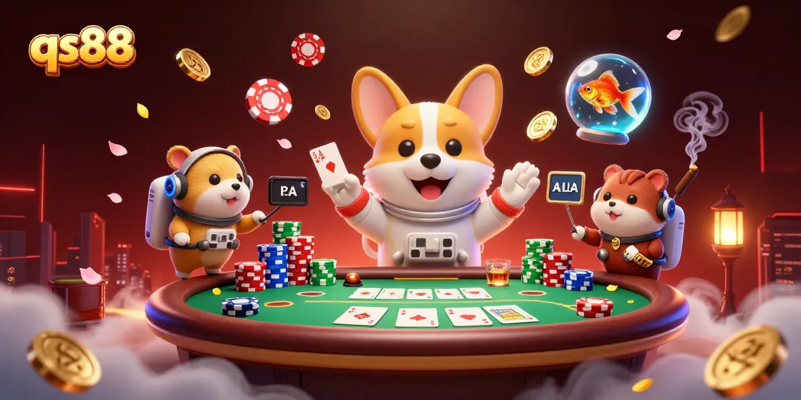 Experience the excitement of qs88 with a dynamic space casino scene featuring poker chips and animated characters.
