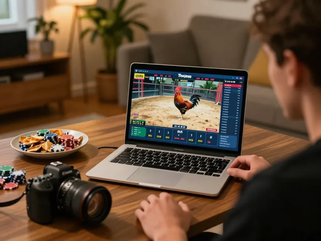Engaging online gaming experience with da ga thomo live streaming on a laptop, chips and odds visible