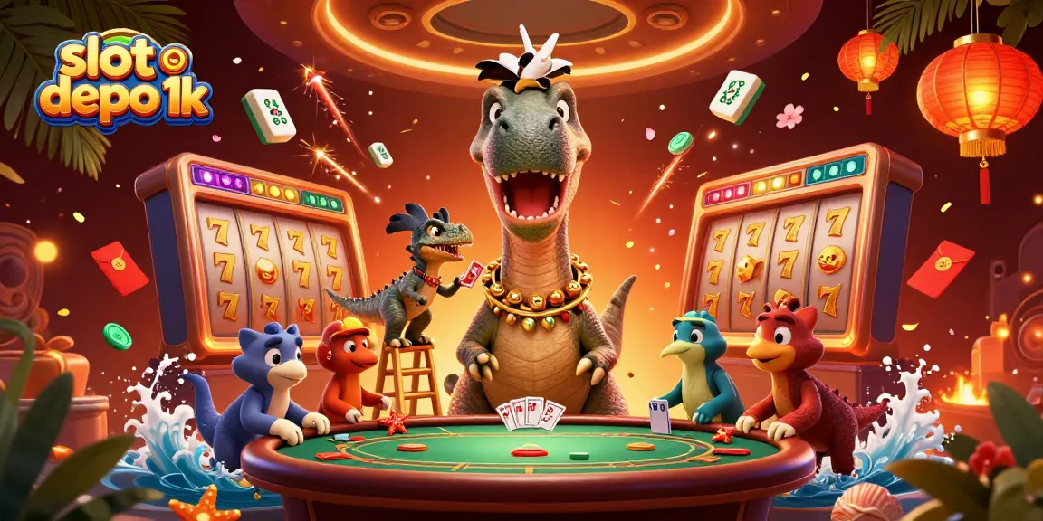 Experience winning moments at slot depo 1k with giant dinosaurs and vibrant casino elements.