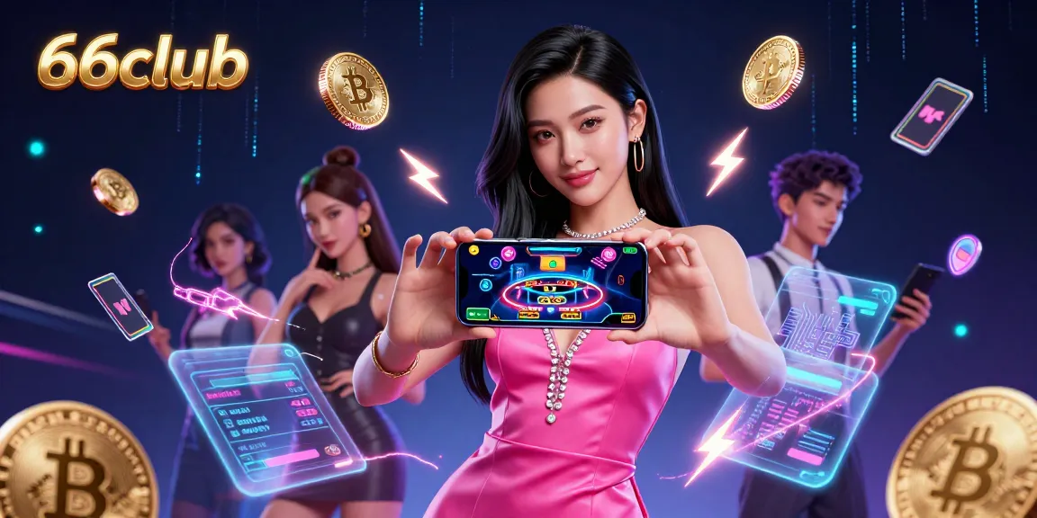 Engage with 66club's thrilling casino games in this vibrant 3D illustration featuring a confident woman showcasing live dealer gameplay.