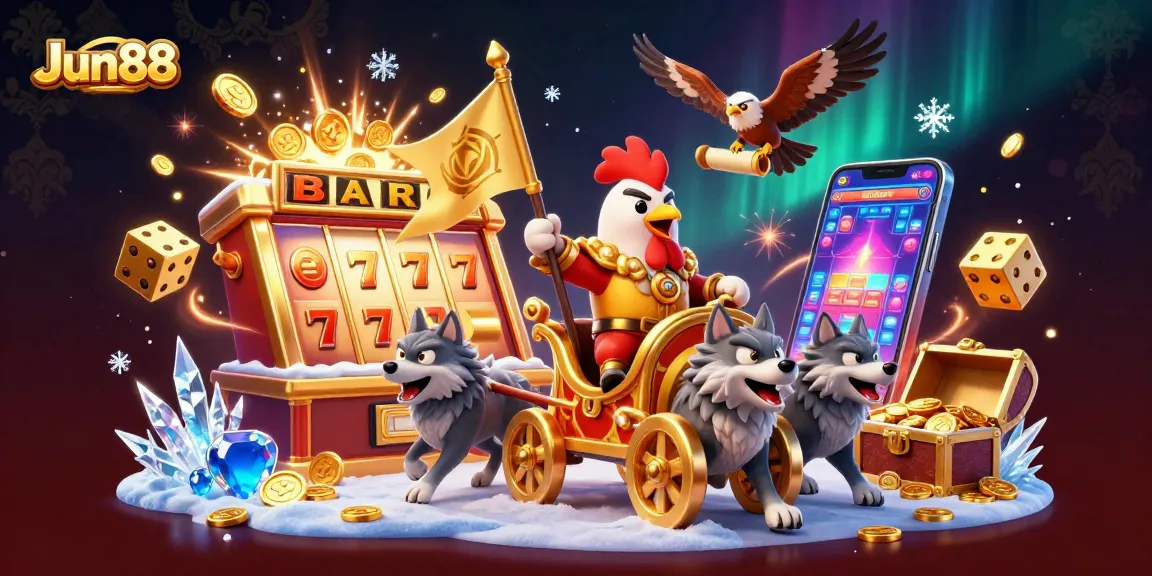 Experience thrilling wins at Jun88 with an epic casino adventure featuring a rooster warlord and treasure!