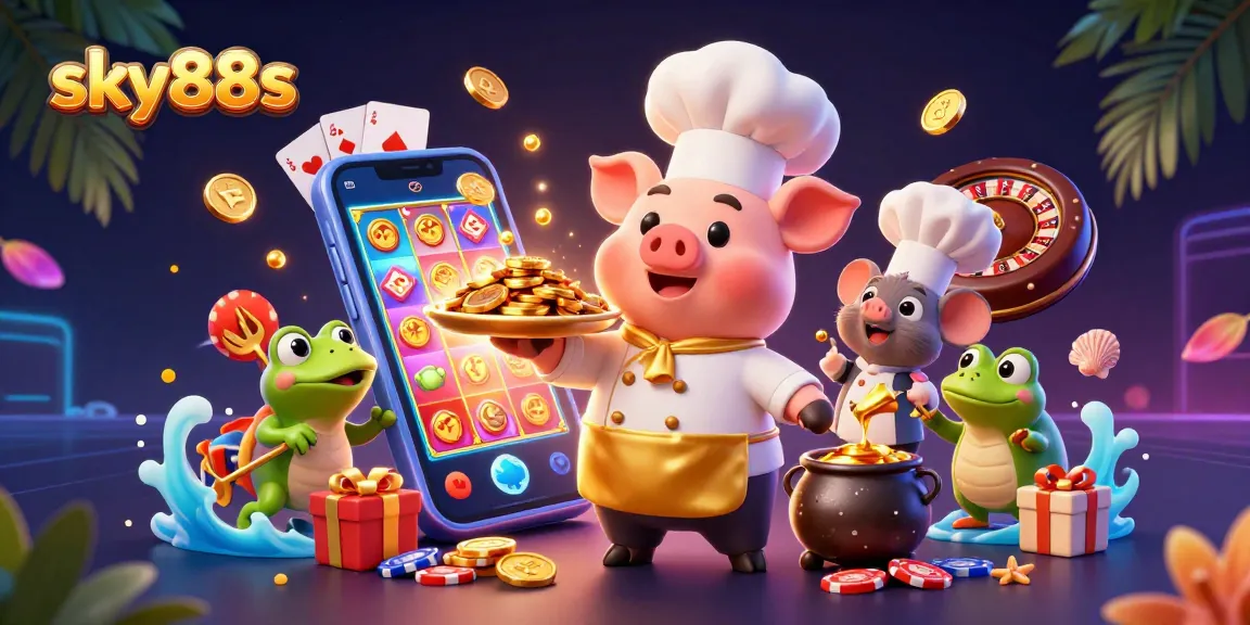 Join the excitement of sky88s with vibrant gaming action featuring chef pig and golden coins.