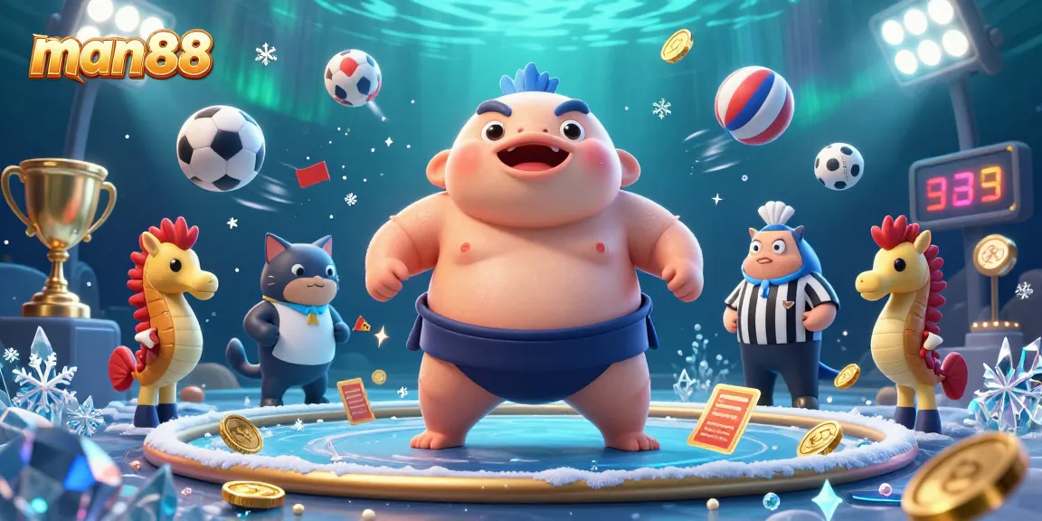 Bet on man88 with exciting underwater casino action featuring fugu, catfish, and sports elements.