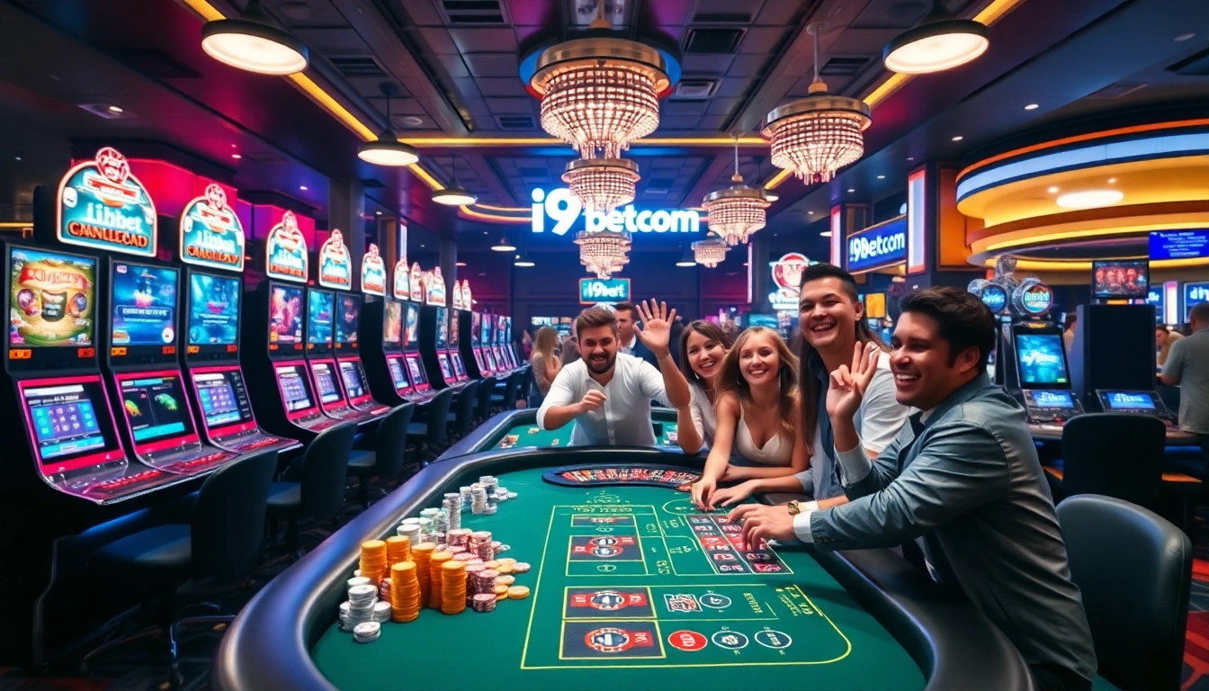 Experience the thrill of i9bet com with vibrant tables and joyful gamblers celebrating victories.