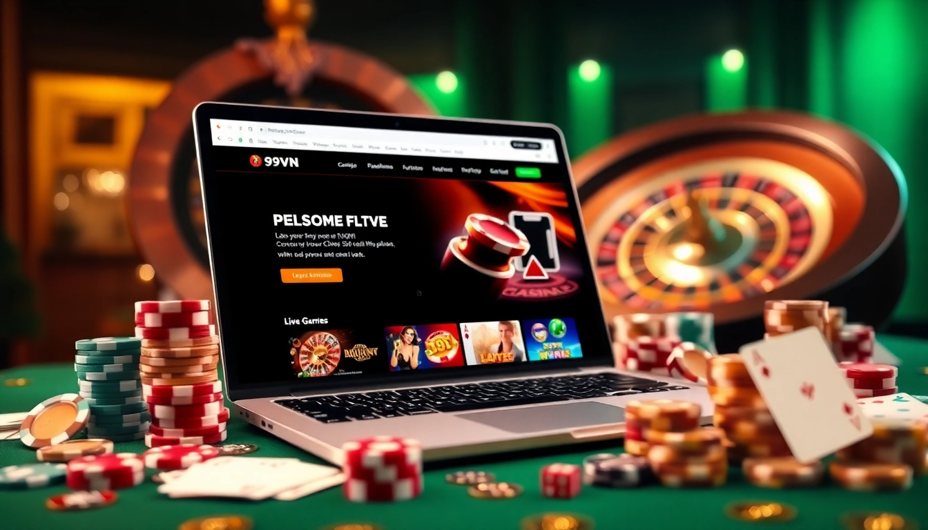 Experience excitement at 69VN with an inviting online casino scene highlighting vibrant gaming elements.