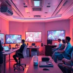 Explore AI porn creation in a modern studio setting with diverse professionals.