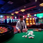 Exciting casino scene at 789win featuring vibrant slot machines and a roulette wheel.
