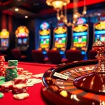 Engage in the excitement of da88 bet with vibrant casino tables, poker chips, and a roulette wheel.