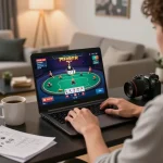 Engaging online poker gameplay on CK444 platform in a cozy home setting.