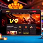 Experience the excitement of v9bet đang nhập with a vibrant online casino interface featuring roulette wheels and poker chips.