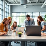 How to effectively collaborate in a professional workspace with teamwork and innovation emphasis.