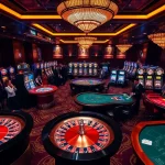 Players enjoying thrilling games at mb66 casino with vibrant slot machines and roulette wheels.