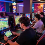 Exciting NK88 online gaming platform scene featuring diverse players enjoying casino and sports betting activities.