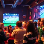 Live football fans enjoying games on Luong Sơn TV screens in a vibrant sports bar.