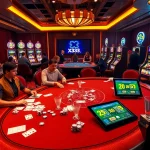 X333 blackjack dealer managing chips and cards in a premium casino environment