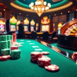 Players enjoying a vibrant SHBET casino experience with poker chips and roulette wheel.