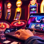 Engage with F8BET online as a player enjoys casino games on a sleek setup filled with chips and cards.
