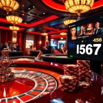 Experience the thrill of betting with l567 at a luxurious casino table filled with poker chips and a roulette wheel.