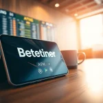 A imagem mostra o Betwinner APK em um smartphone sobre uma mesa, simbolizando apostas online.