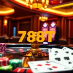 Players engaging in online gambling with the 788t platform amidst luxurious casino elements.