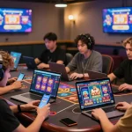 Diverse players enjoying the TG88 online gaming platform with vibrant visuals and modern devices.
