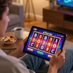 Player enjoying an engaging slot game on TV88's platform in a cozy home setting.