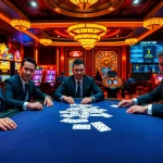 Experience thrilling gaming at https://mm88.today/ with professional gamblers at an elegant casino table.