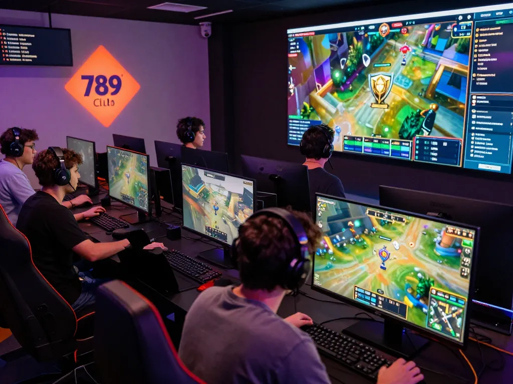 Players engaged in intense gaming session featuring the 789 club brand in a vibrant virtual setting.