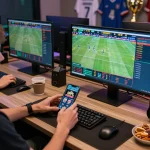 Engaging scene at a home betting station while using the 199 bet app for live sports