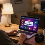 Player engaging with online 27G casino platform in a cozy home setting, highlighting responsible gaming.