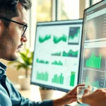 Data analyst focused on demand forecasting trends in a modern office setting.
