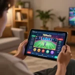 Engaging gameplay experience with 789win app on tablet in a cozy living room setup.