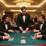 Engaged players at a high-stakes poker table, showcasing SC88 COM casino excitement and strategy.