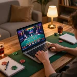 Engaged in online gaming at nhà cái XIBET, a player enjoys a live dealer experience from the comfort of home.