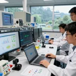 Scientist utilizing HBET software in a modern laboratory setting.