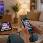 Xwin mobile app gameplay on a smartphone in a cozy living room setting