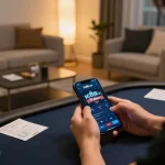 Engaging in online gaming on lc88 com with a smartphone, showcasing a cozy home environment.