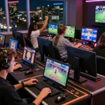 Players engaged in exciting online gaming experiences at 887bet virtual casino, showcasing vibrant screens and lively atmosphere.