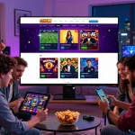 Exciting online gaming scene featuring 8kbet with diverse friends interacting and enjoying sports betting.
