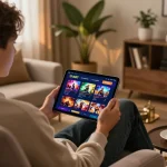 Jogos online envolventes no aplicativo 12bet em um ambiente aconchegante de sala de estar.