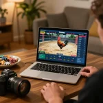 Engaging online gaming experience with da ga thomo live streaming on a laptop, chips and odds visible