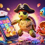 Viva a jogabilidade vibrante com 122bet enquanto uma tartaruga pirata, um caranguejo e um peixe-papagaio celebram sobre tesouros afundados.