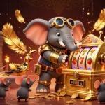 Experience thrilling gaming action with ev99 featuring a steampunk elephant operating a golden slot machine.