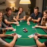 Players enjoying poker at home, showcasing king33 gaming strategies in an engaging atmosphere